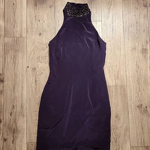 Oleg Cassini Blacktie Beaded Formal Halter Dress Purple Size 4 - Picture 1 of 10